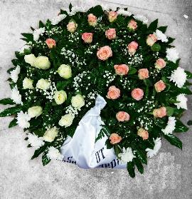 Bēru vainags ar rozēm un krizantēmām, 90 cm